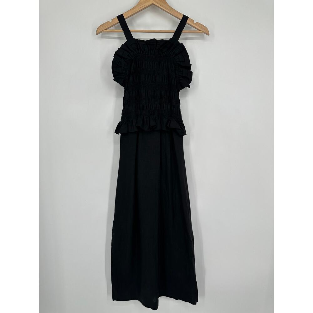 CHRISTY LYNN Venus Midi Dress Linen Blend Ruffle Smocked Sleeveless Slit Maxi - Picture 7 of 13